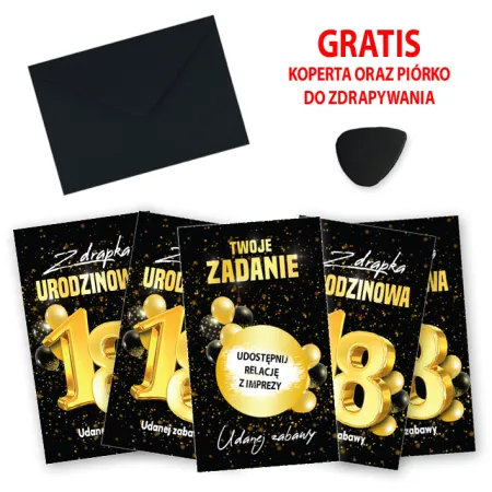 Zdrapki urodzinowe z zadaniami 18 -60 urodziny Prezent dla gości 30szt